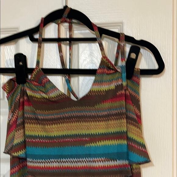 Brown and Blue Strapless Sleeveless Maxi Sundress - Picture 1 of 2